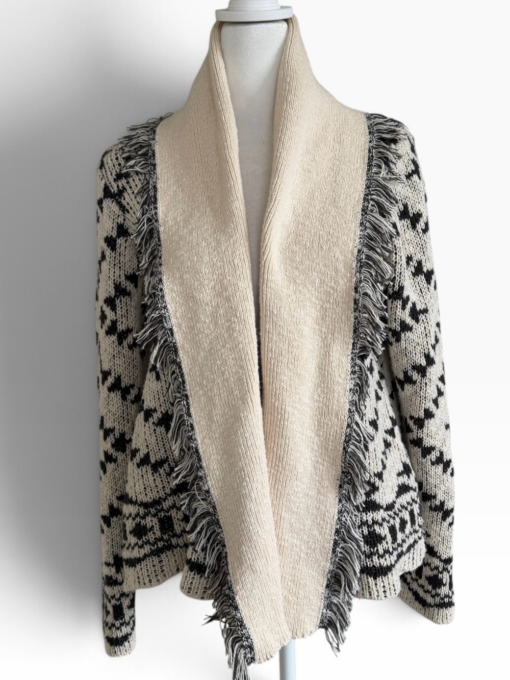 The Post Boho Western Cream Black Cardigan Size M